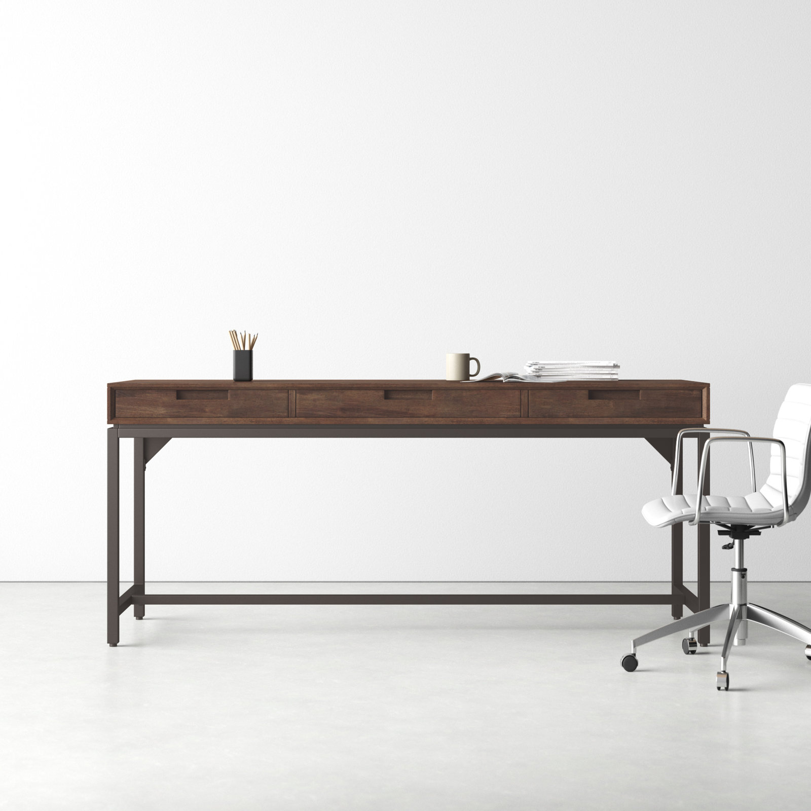 Lars Writing Desk, 31.50" H x 72" W x 24" D, Walnut Brown/Black