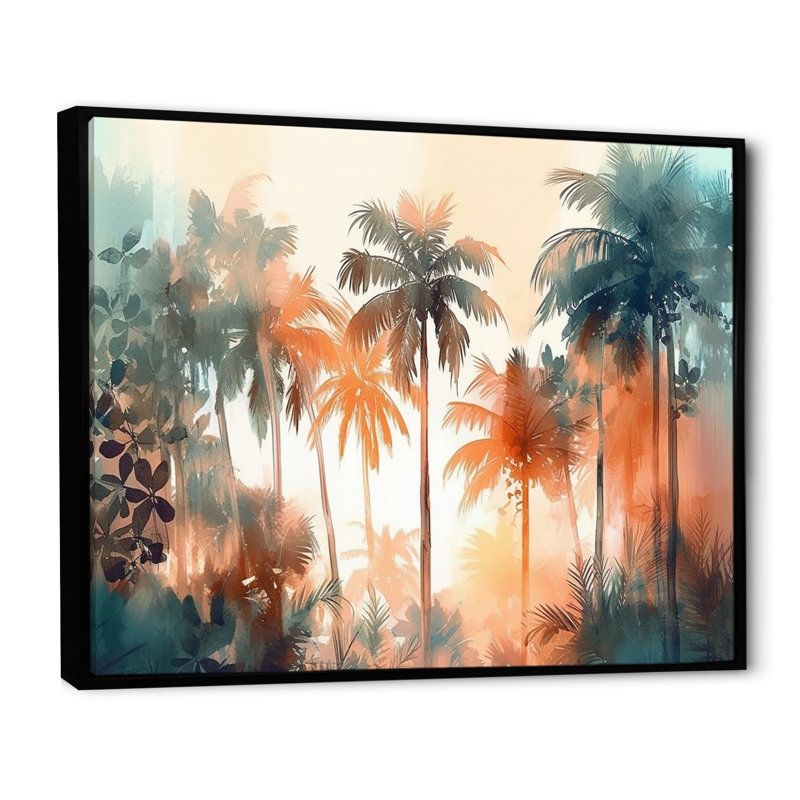 Art floral sur toile majestueux, palmiers tropicaux I, H 12 po x l 20 po x P 1 po, Cadre flottant noir