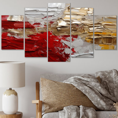 Cardinal Sin Retro Delight Abstract Red & Gold - Abstract Wall Art Print - 5 Panels