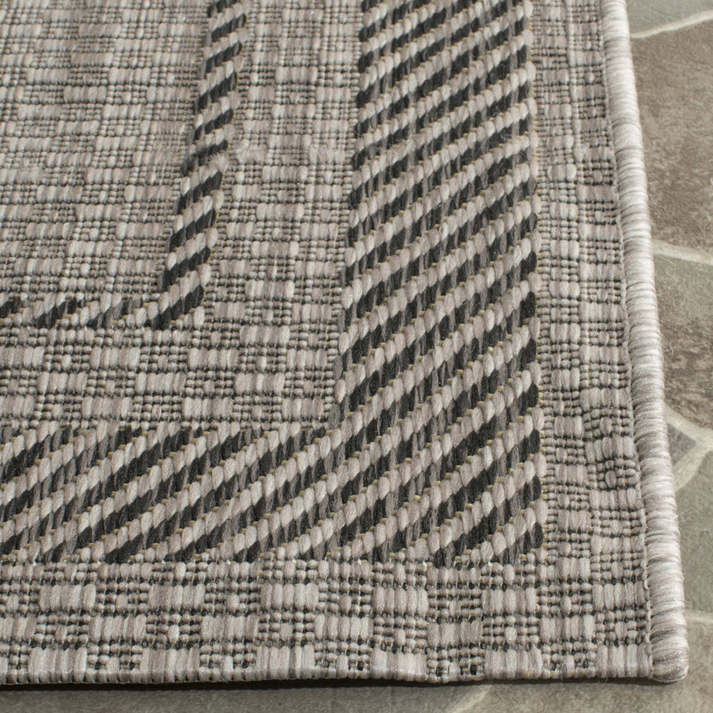 Reid Performance Solid Color Indoor/Outdoor Area Rug, Square 5'3", Beige/Black