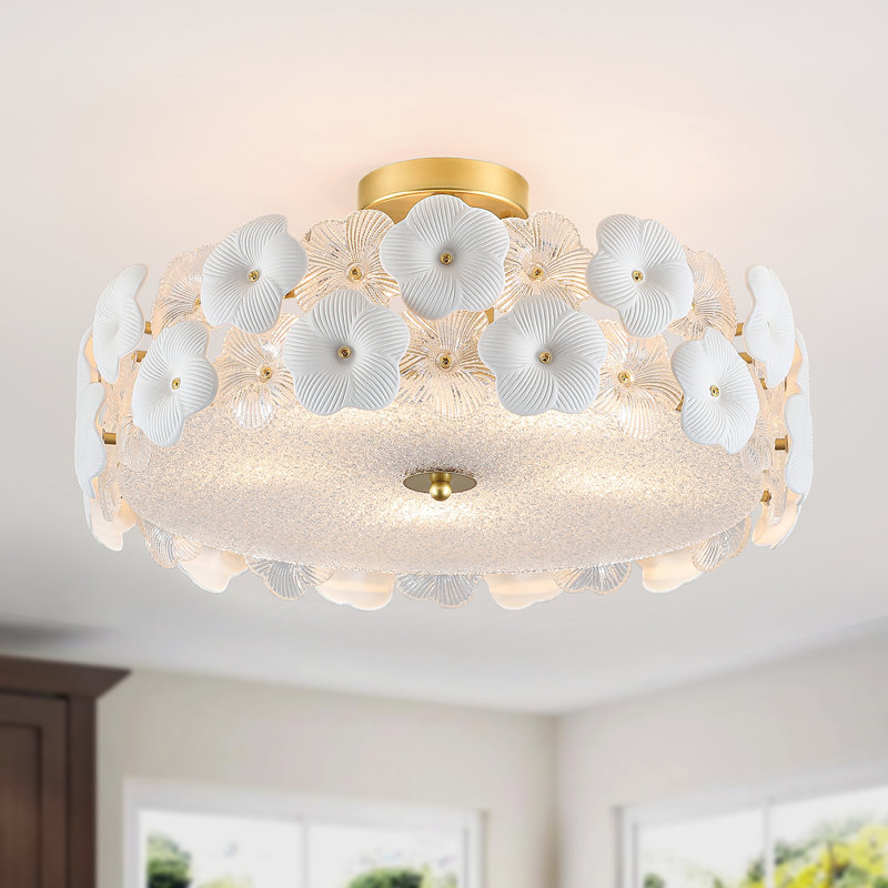 Lustre moderne semi-encastré en verre 20 po, 5 Lights, Clear/White