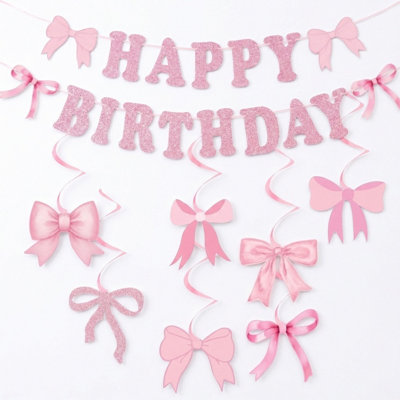 Bannière rose avec paillettes et joyeux anniversaire
