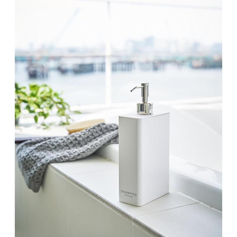 White ABS Resin Rectangular Shampoo Dispenser with Stainless Steel Pump