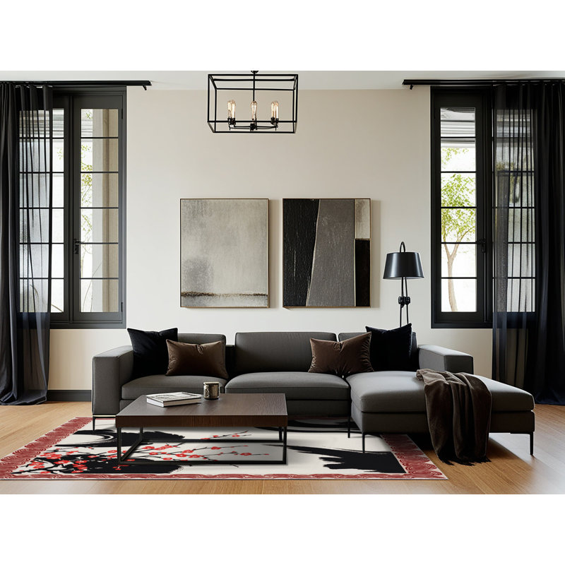 Tapis cramoisi à pétales, Rectangulaire 2 pi x 3 pi