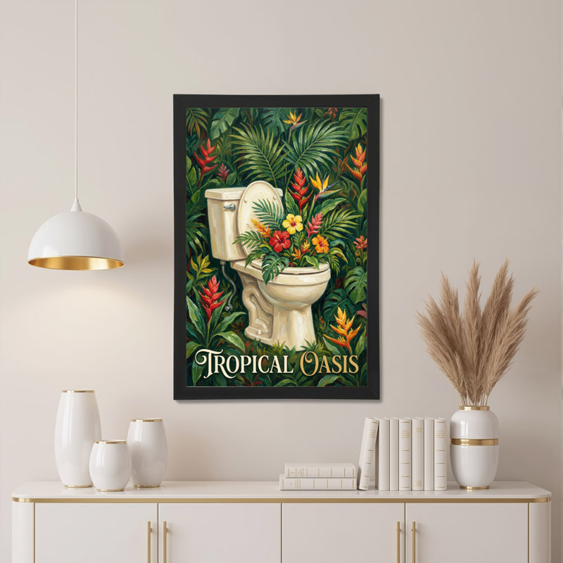 Toilette tropicale avec fleurs et toile tendue sur toile, ensemble de 1, H 36 po x l 24 po