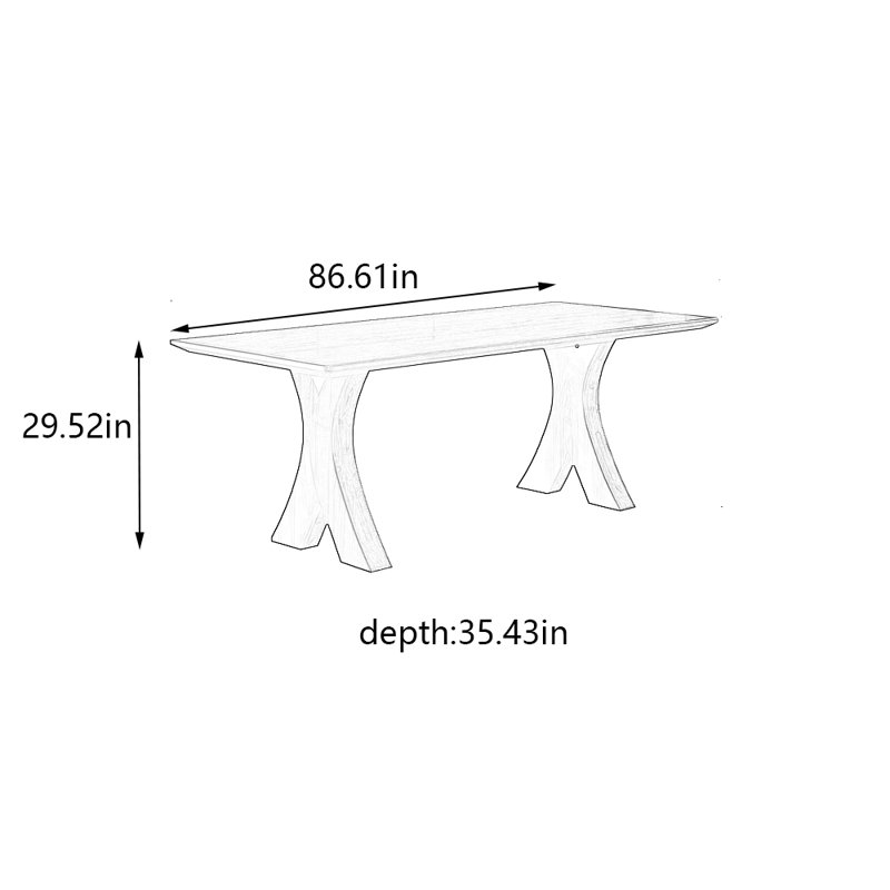 Table de salle à manger en bois massif de luxe minimaliste, H 29,52 po x L 86,61 po x l 35,43 po