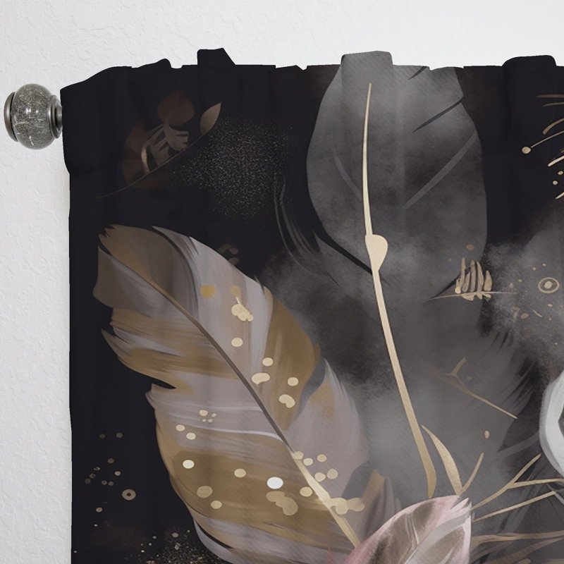 Atley - Pink Feather Boho Majesty III - Glam Feather Curtain - Velvet Room Darkening - 1 panel, 52" W x 108" L