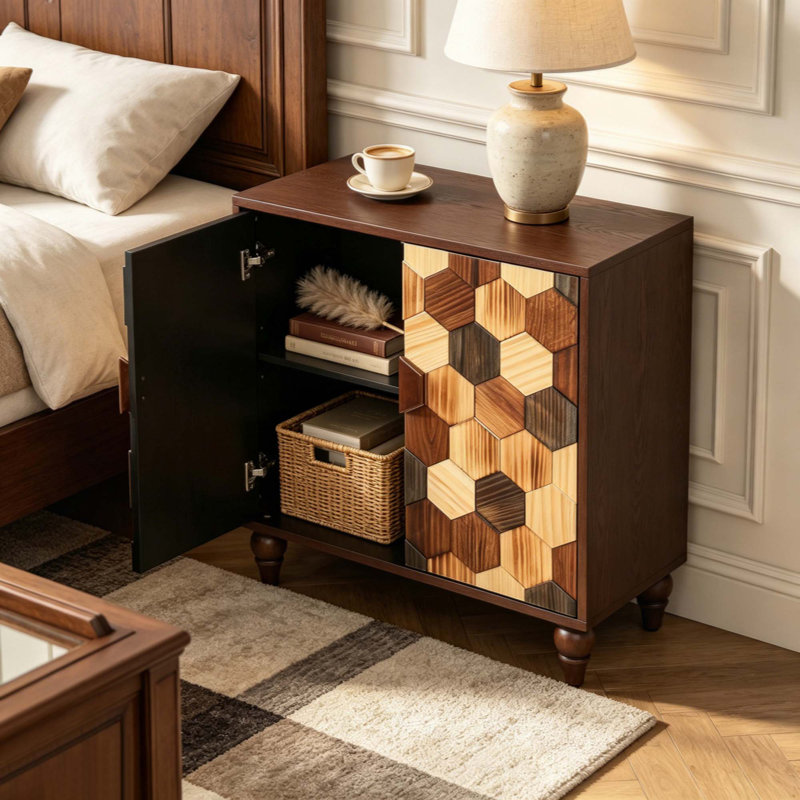 Buffet 30,31 "avec motif en nid d'abeille, armoire d'appoint moderne, Brown