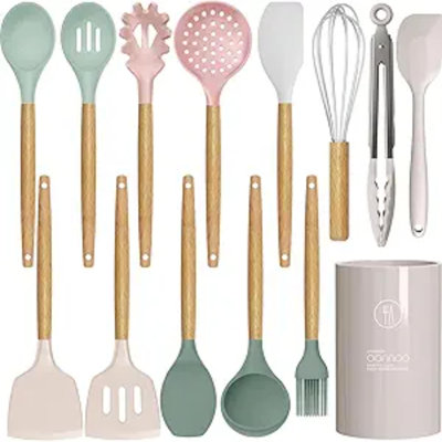 Silicone Cooking Utensils Kitchen Utensil Set - 446°F Heat Resistant Silicone Kitchen Utensils Set, Spatula,Turner Tongs, Spoon, Brush, Whisk,Kitchen Gadgets For Nonstick Cookware, BPA Free