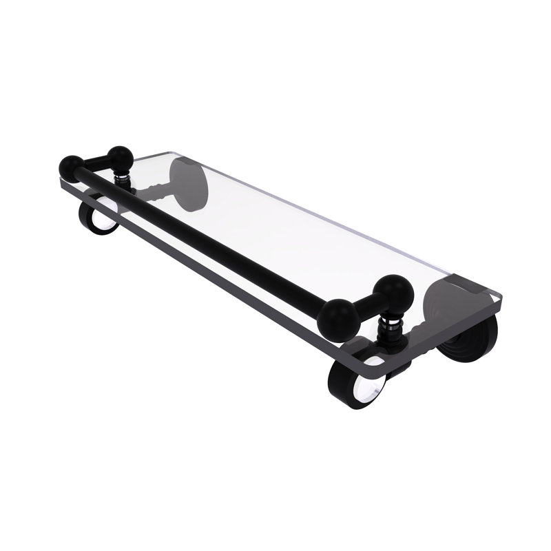 Jarrell Glass Bracket Shelf with Towel Bar, Matte Black, 3.5" H x 16" W x 5.5" D