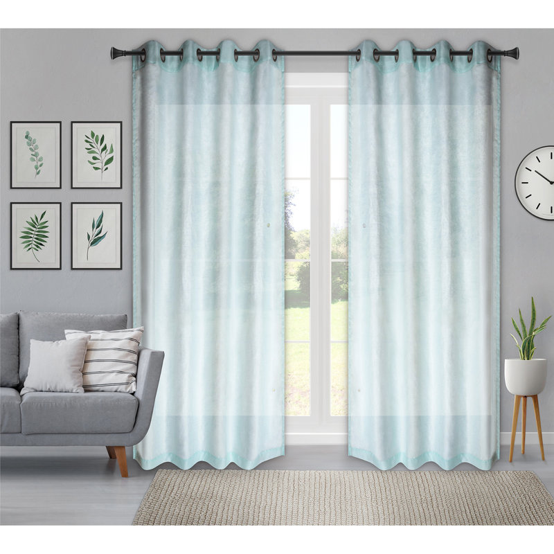 Panneau de rideau simple semi-diaphane avec œillets Bella, Turquoise
