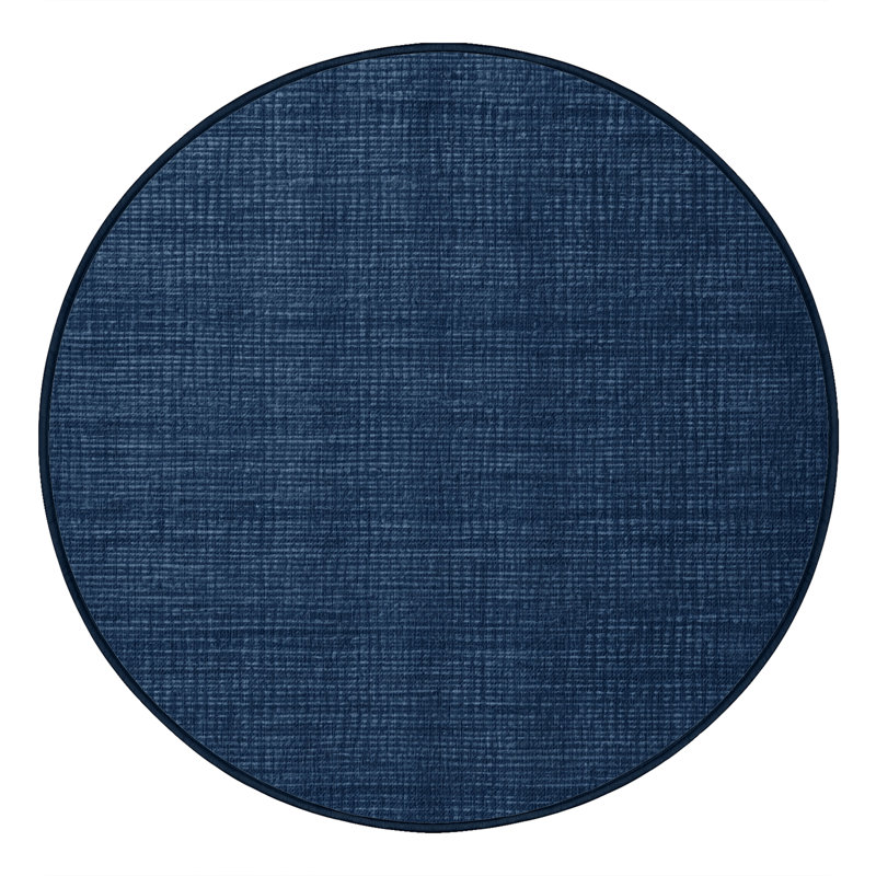 Tapis bleu uni lavable à la machine, Rond 4 pi