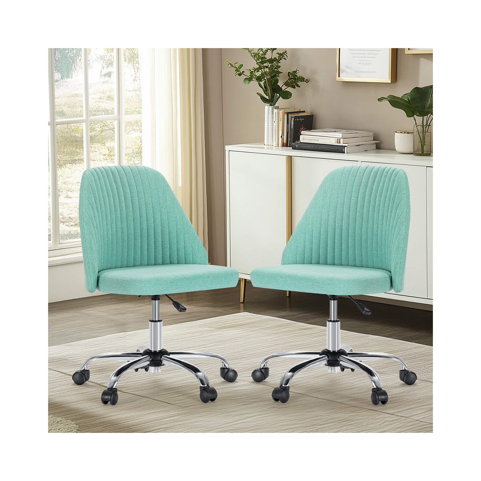 Task Chair Office Desk Chair Make Up Chair With Wheels(Set Of 2), Green