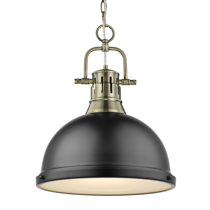 Luminaire suspendu en forme de dôme 1 lumière Alethia, Laiton vieilli, Noir mat