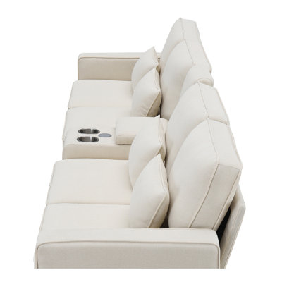 Canapé de 114,2 po avec console, 2 porte-gobelets et 2 ports USB, câblés ou sans fil, avec des coussins modernes en tissu avec 4 coussins pour le salon, un appartement (4 places)