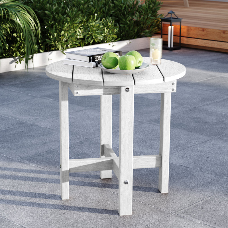  HDPE Small Round Side Table, Sturdy Outdoor Side Table, Weather-Resistant Outdoor End Tables for Patio, Porch, Deck, White