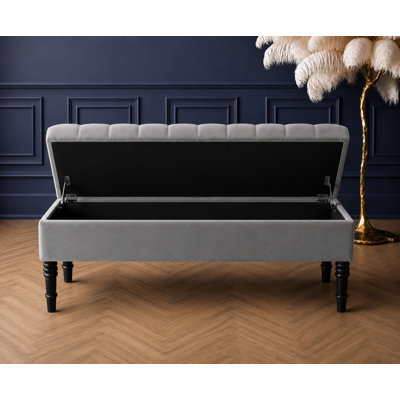 Cubed Tufted Rectangle Ottoman Storage Bench, Upholstered Plush Velvet Shoe Bench with Black Turned Wooden Legs