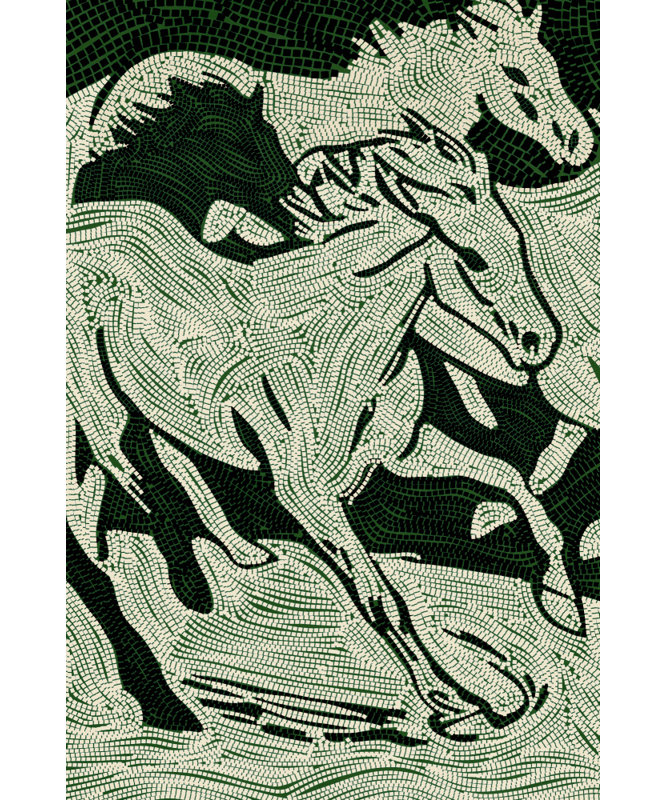 Flowing Green Horses by Treechild — Animal Wall Art, 40 × 60, Framed Canvas, Gold