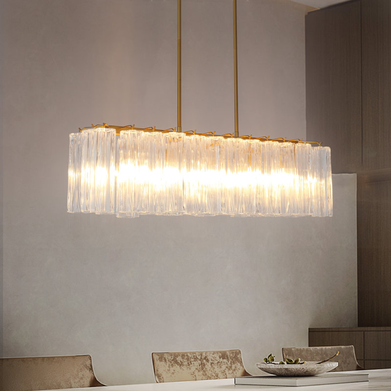 5-Light  Rectangular Linear Chandelier with Clear Textured Glass Tubes
