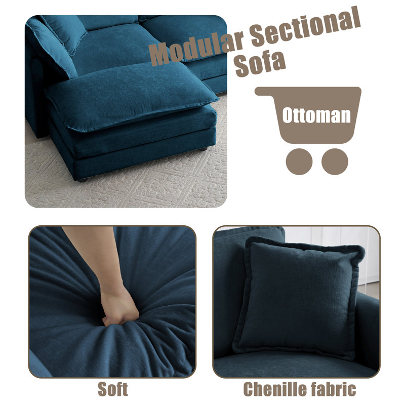 Farsad Upholstered Ottoman, Blue