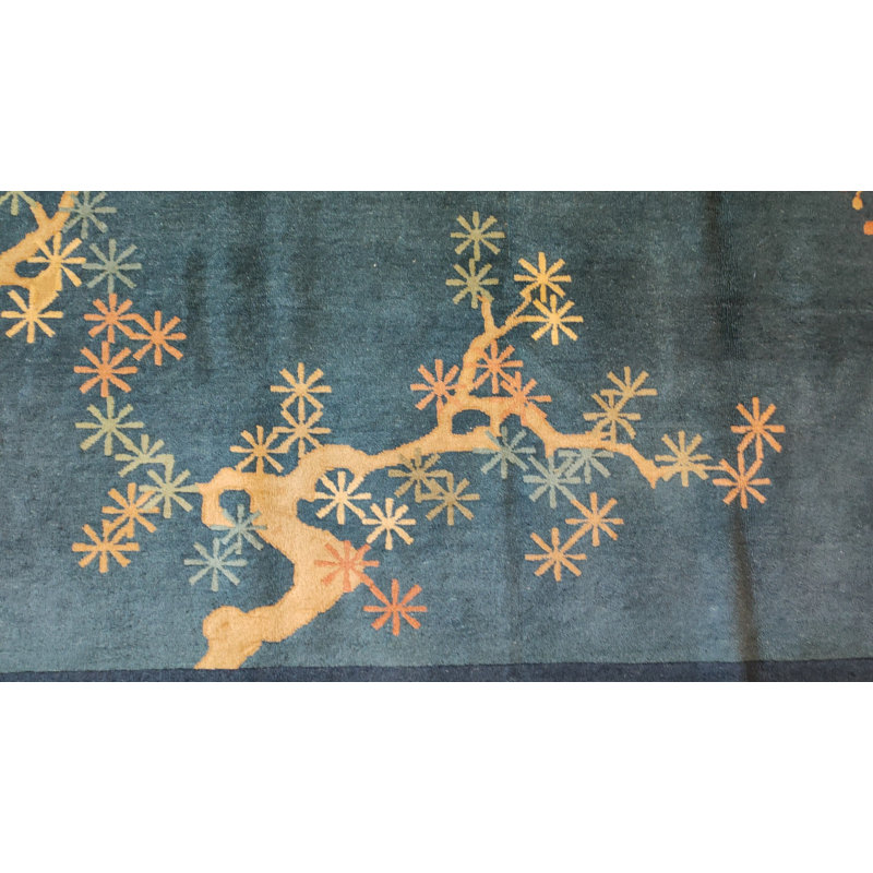 Rectangle Wool Hand Knotted Pile 1925 Antique Blue Rug