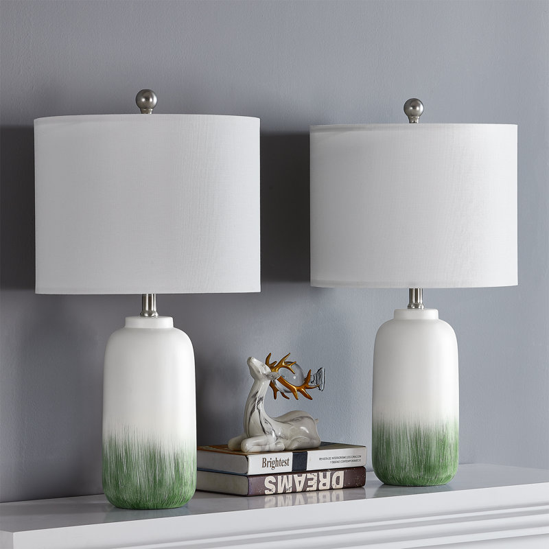  23" Modern Green and White Ceramic Table Lamp with 3-Way Dimmable Lighting for Living Room Bedroom and Study, Green