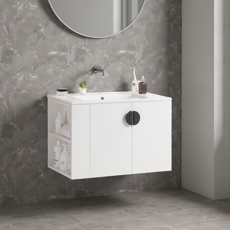 30" Wall-Mounted Bath Vanity with Sink, Ivory/Black