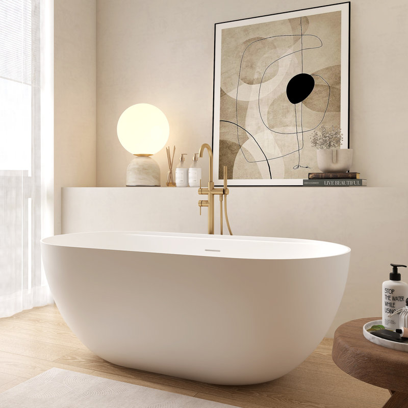 59" Freestanding Soaking Bathtub Solid Surface Soaking Tubs
