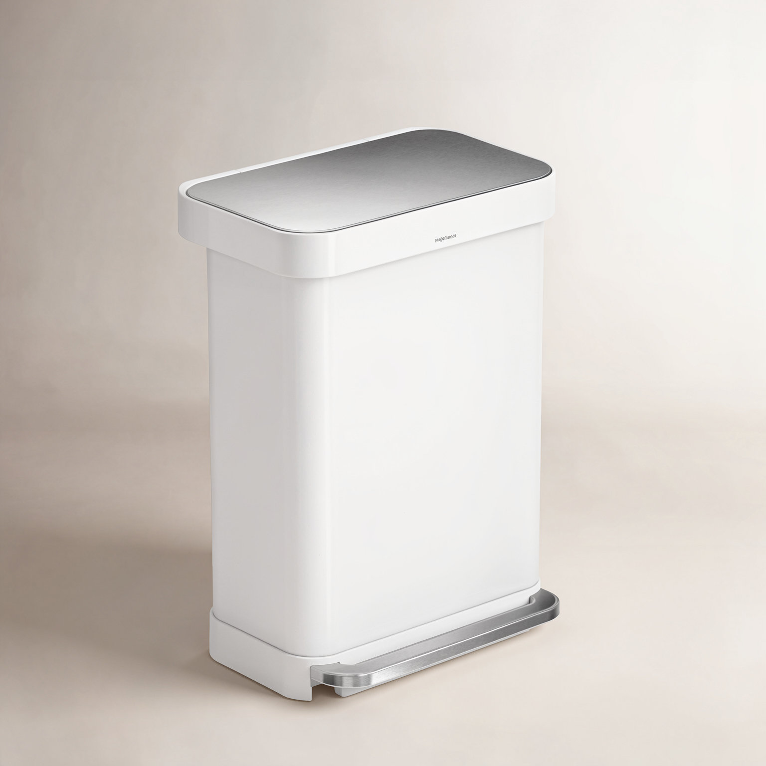 simplehuman 14.5gal Rectangular Step-On Can, White