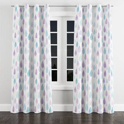 Kids Raindrops Blackout Curtains - Minimal Pastel Drops Grommet Curtain - 1 Panel