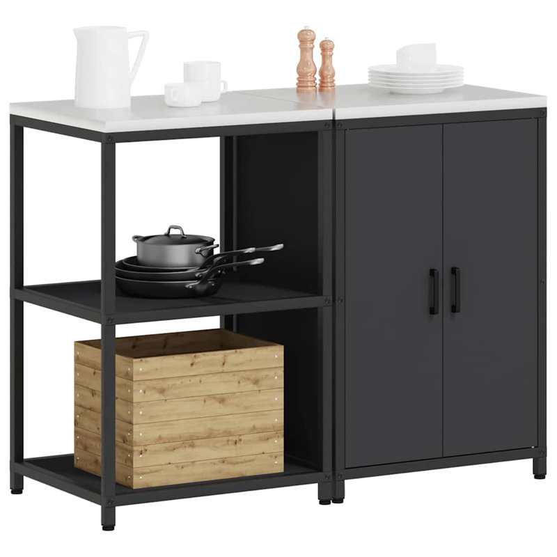  Kitchen Storage Set With Shelf 2 Pcs Black 120 X 50 X 92 Cm, Black