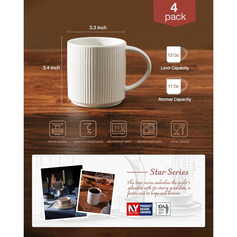 Grande tasse à café 12 oz Azal, Blanc mat
