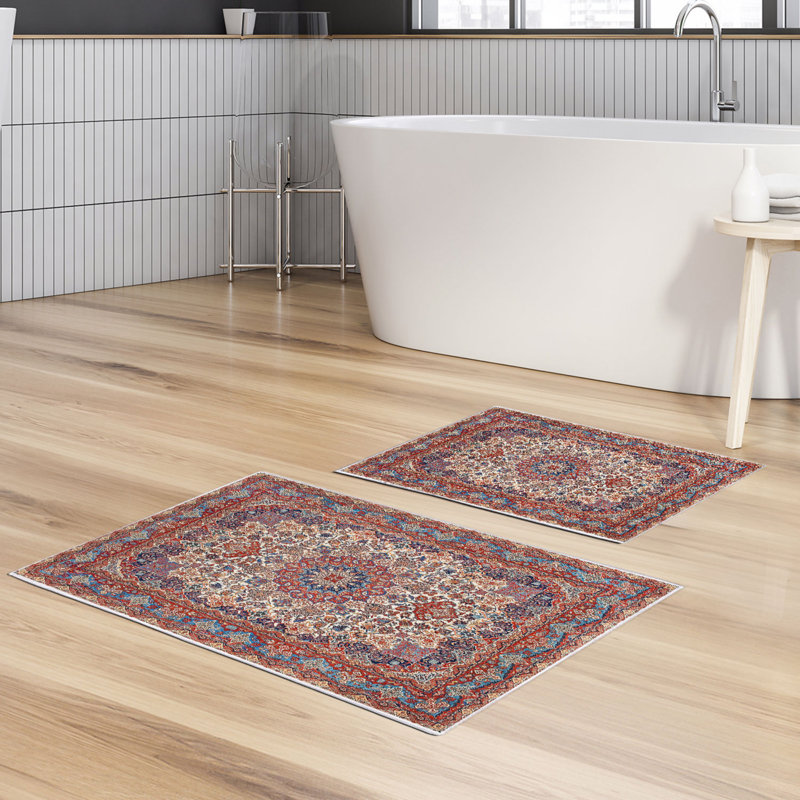 Ensemble de luxueux tapis de bain (2 pièces), 100% polyester, antidérapant, antibactérien | Dimensions: 19,7 po x 23,6 po et 23,6 po x 39,4 po | Tissu ultra-absorbant et facile à nettoyer, lavable à la machine à 86 ° F | Parfait pour la salle de bain ou le spa