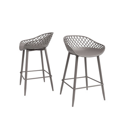 Caraballo Crippen 26" Counter Stool with Low Ergonomic Back for Indoor or Outdoor with Metal Legs and Footrest