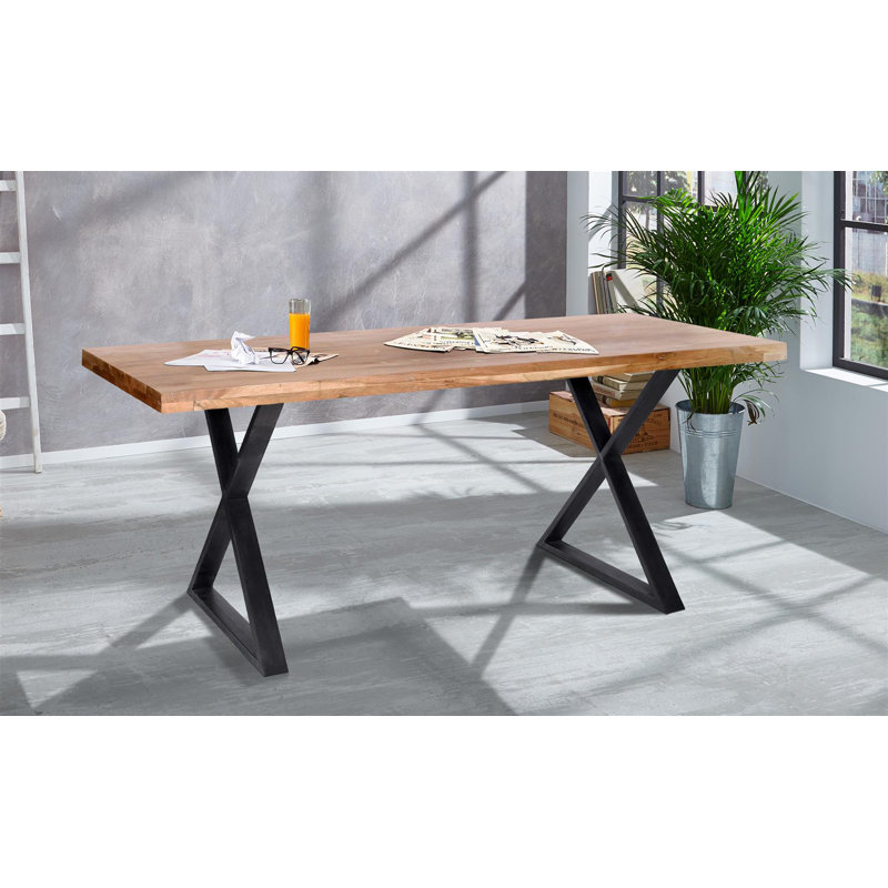 Marcum Acacia Rectangular Wood Top Dining Table with Stainless Steel Base