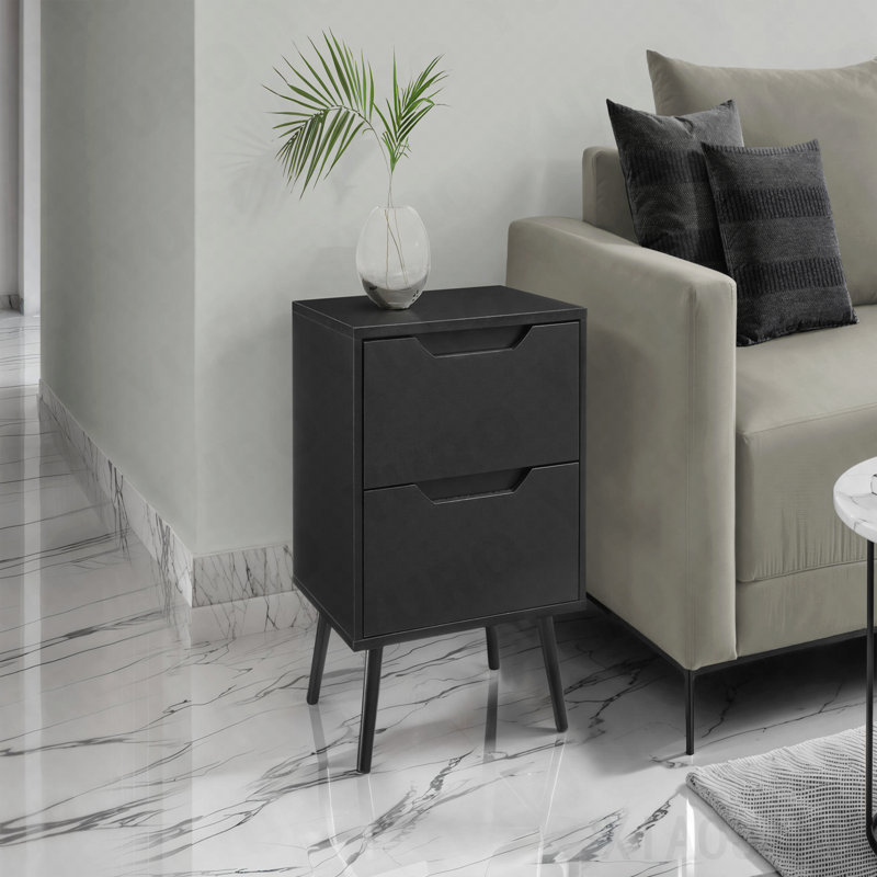 Table de bout moderne en stratifié noir avec tiroir, Noir