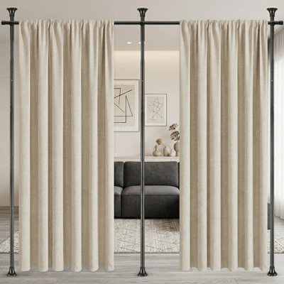 Room Divider Curtain Rod, No Drilling Rod, 48-120inch (H) 28-144inch(W) Adjustable Partition Hanging Room Dividers, Room Partitions and Dividers Floor to Ceiling Self Stand for Space Partition Black