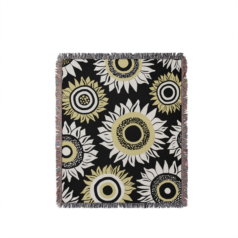 Jeté en coton Frannie Sunflowers, Noir, 60 x 60