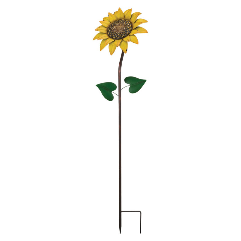Piquet de jardin décoratif en métal 46 po avec finition vibrante résistante aux intempéries et piquet de sol robuste - tournesol