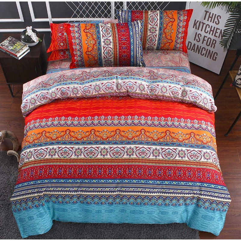 Polyester Floral Duvet Cover, Blue and Red Floral