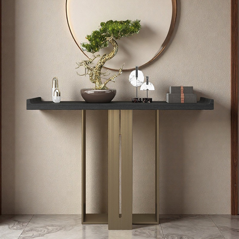 Nouvelle table d'entrée de style chinois, Noir, H 33,5 po x l 39,4 po x P 13,8 po, Bronze