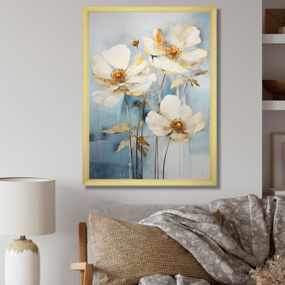 Minimalisme renoncules sur fond bleu sur toile