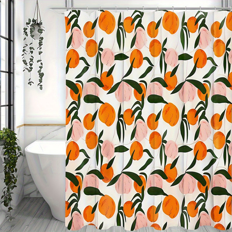Rideau de douche avec crochets inclus, H 72 po x l 72 po, Orange / rose / vert / blanc floral