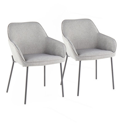 Chaise de salle à manger en métal noir et tissu gris - ensemble de 2