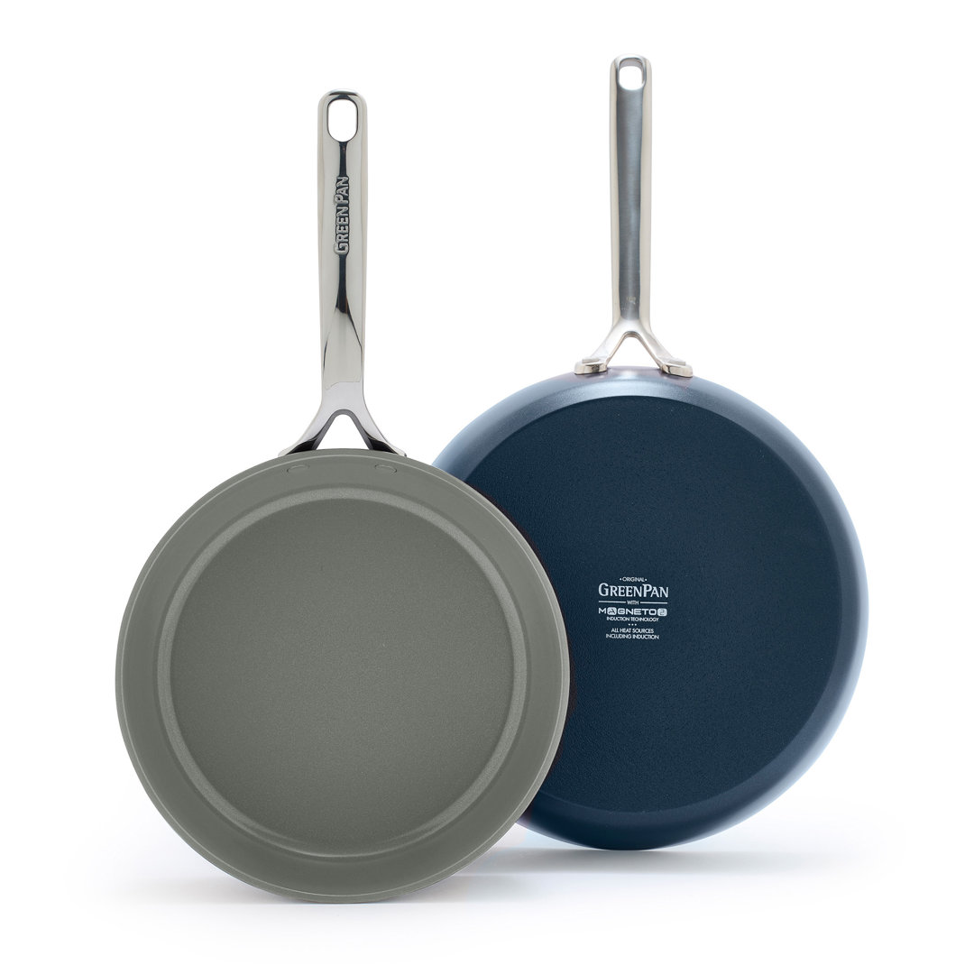 GreenPan GP5 Hard Anodized Healthy Ceramic Nonstick 9.5” & 11” 2 Piece Frying Pan Skillet Set,Heavy Gauge Scratch Resistant, Stay-Flat Surface, Induction, Mirror Finish Handle, Oven Safe, PFAS-Free GreenPan 