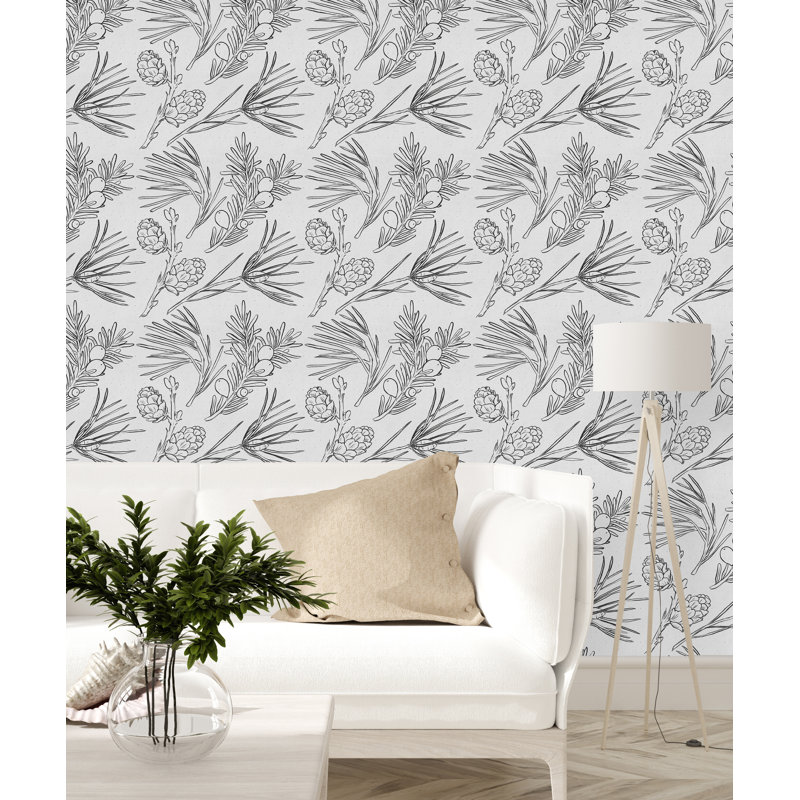 Grey Needles Wallpaper Floral Tile