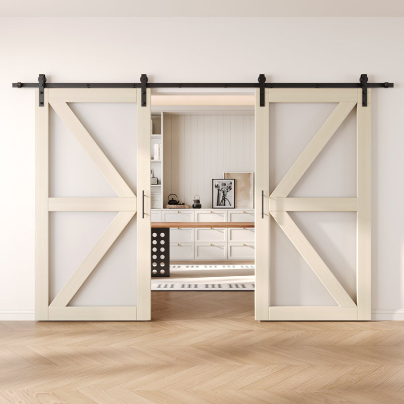 Portes de grange non assemblées et finies en verre avec motif de flèche double 36 po x 80 po Homacer Tinsmith Grey