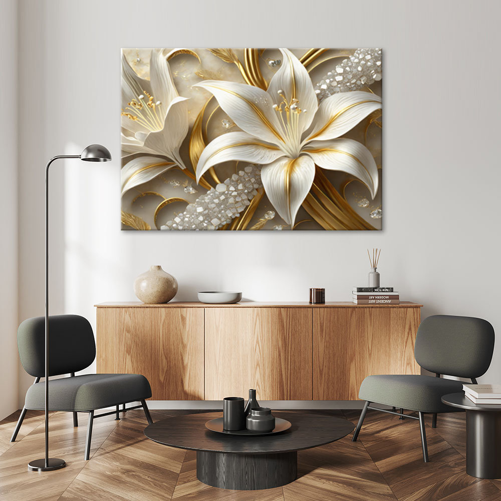 Leinwanddruck, Lilien Glamour Gold - Wrapped Canvas Print