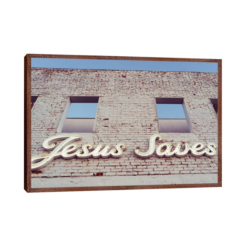 Jesus Saves by Bethany Young - Print on Canvas, 45.72cm H x 66.04cm W x 3.81cm D, Classic Brown Wood Framed