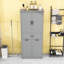 Armoire de rangement autoportante en bois avec tablette réglable, tiroir et deux paniers à linge-1789882076